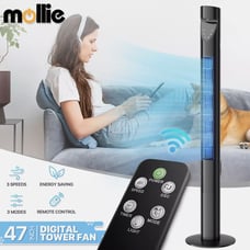 47 Oscillating Bladeless Tower Fan 3-Speeds Low Noise w/Remote+LED Thermometer