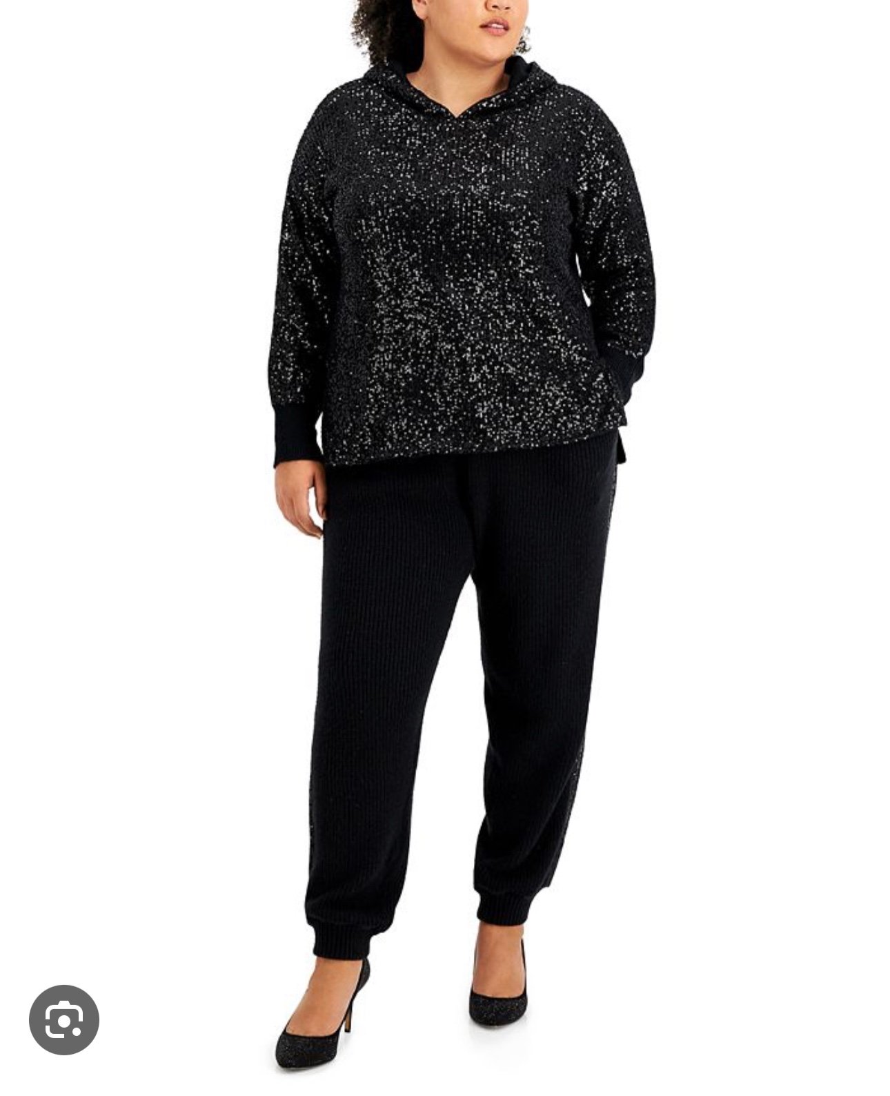 INC Sequin Sweater Hoodie & Sequin-Stripe Sweater-Knit Joggers 2/3x