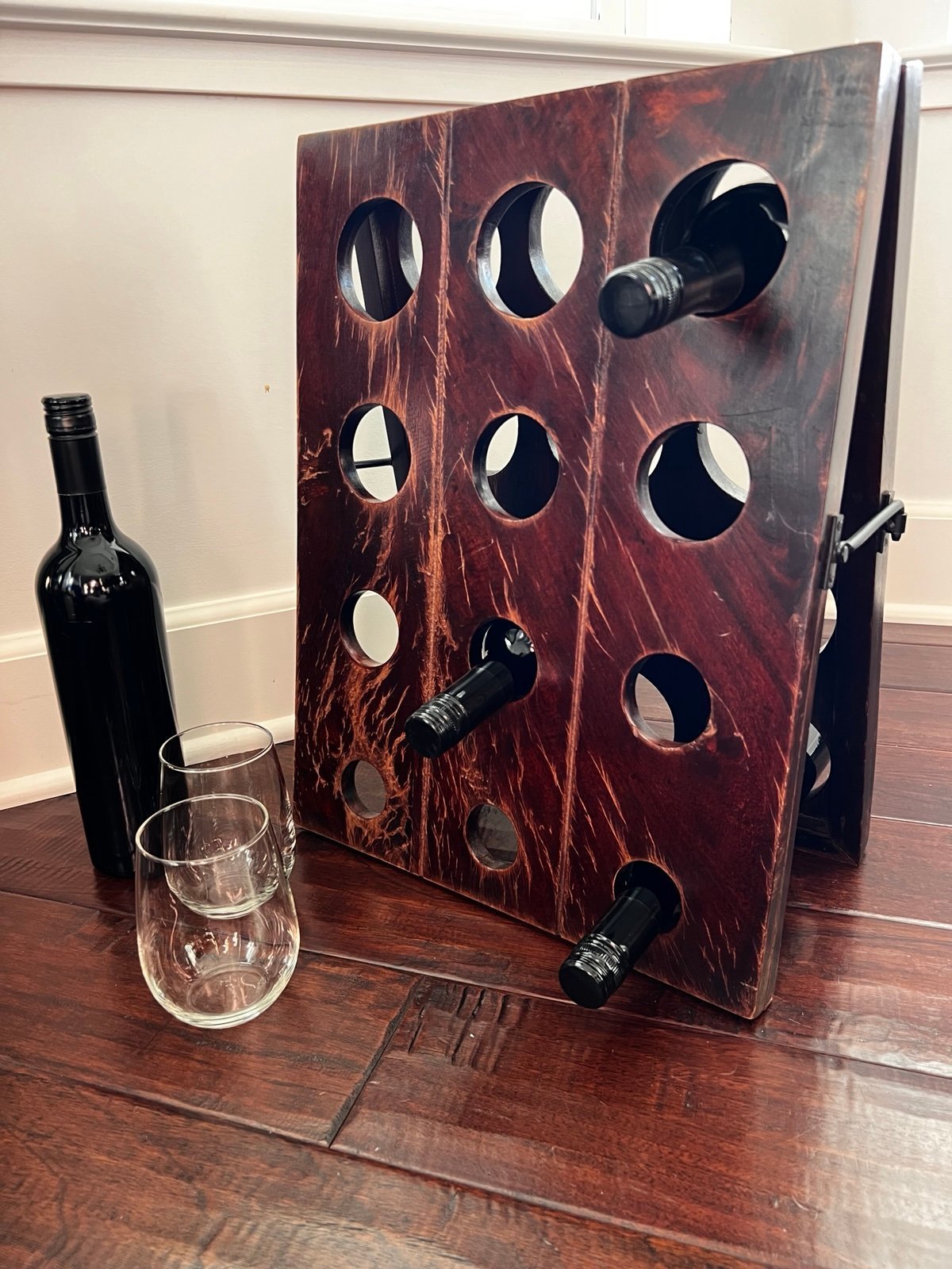 Rustic Wooden Wine/Champagne Riddling Rack – Holds 12 Bottles – Vintage-Inspired