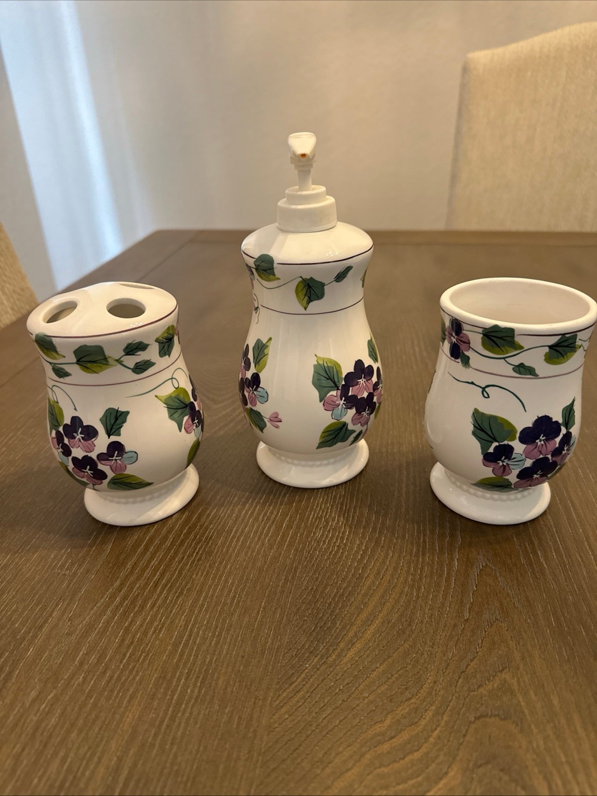 Waverly 3PC Garden Room Bathroom Set Soap/Lotion Dispenser Cup Toothbrush Holder