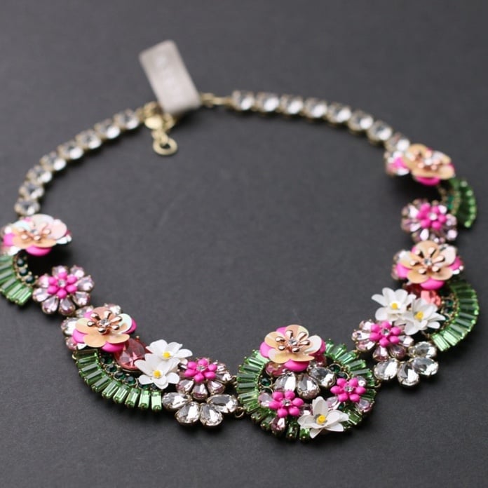 J. Crew Pink & Green Wilderness Jeweled Floral Statement Necklace