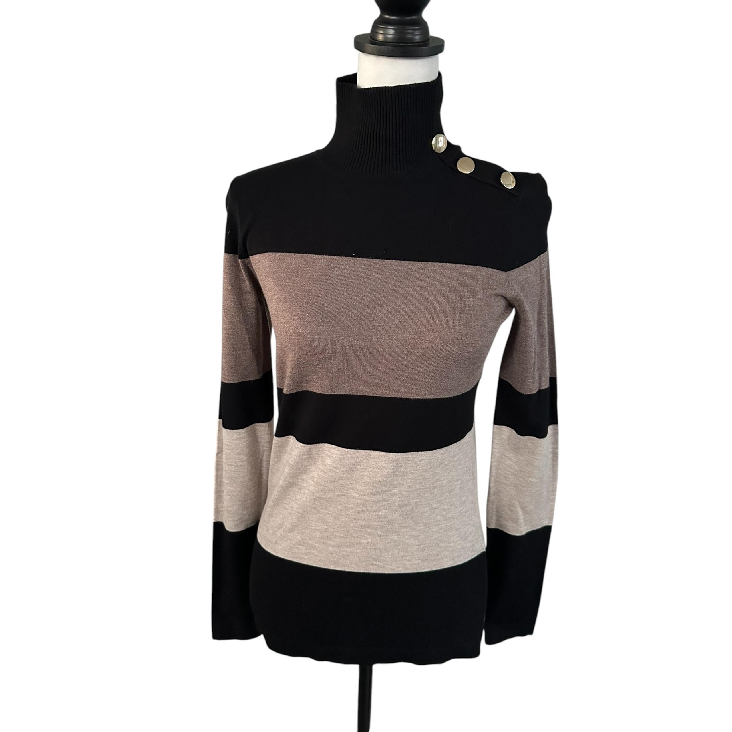 I.N.C International Concepts Mock Neck Sweater Small Black Brown Tan