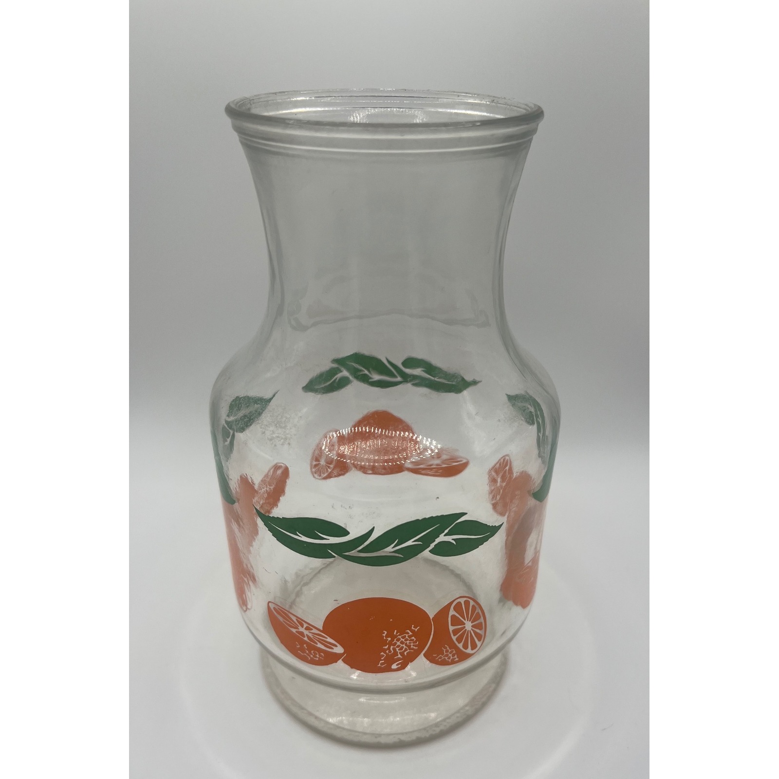 MCM Orange Juice Pitcher painted XC 1970s clear glass round no handle