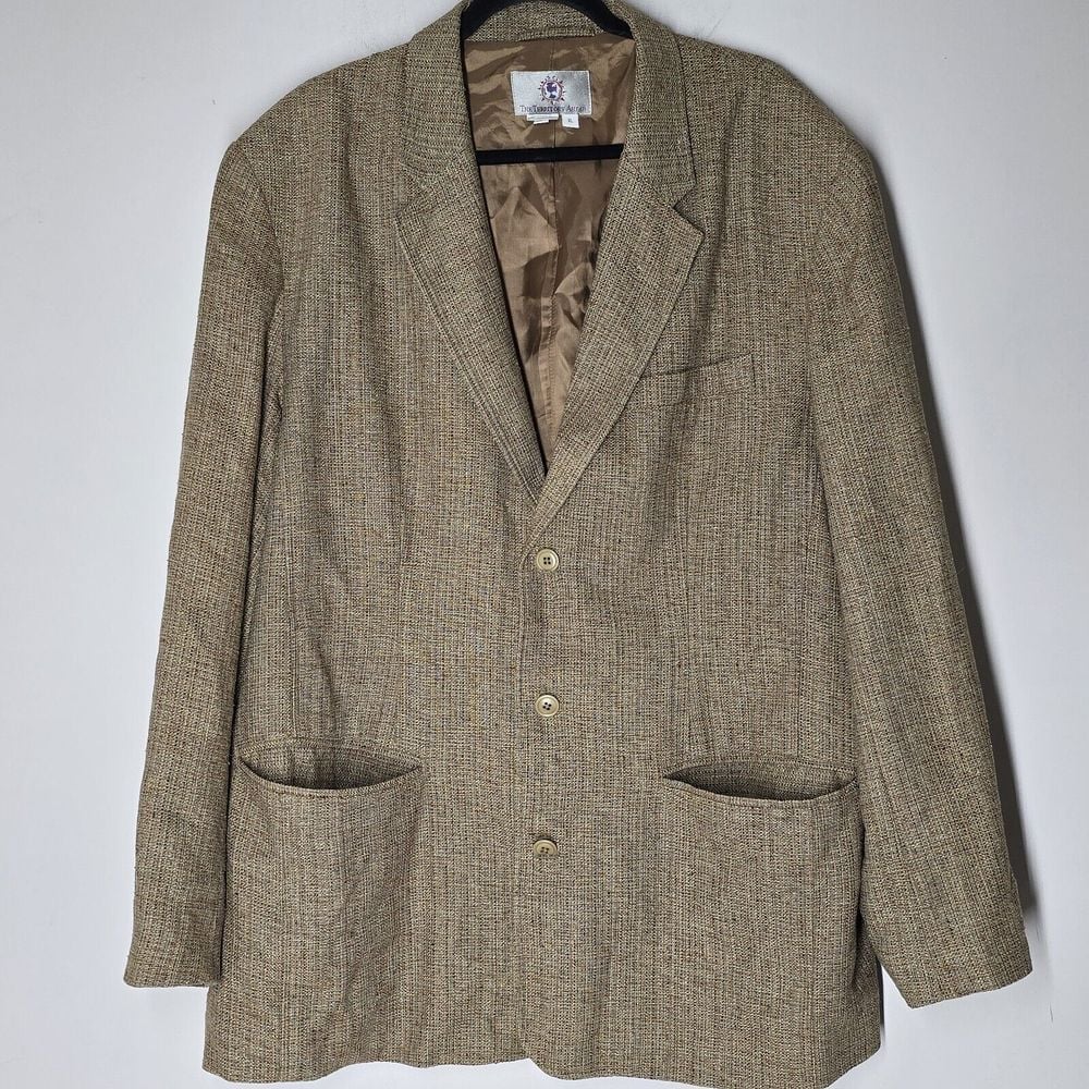 The Territory Ahead Sport Coat Suit Jacket Sand Beige 100% Silk Tweed Fall XL