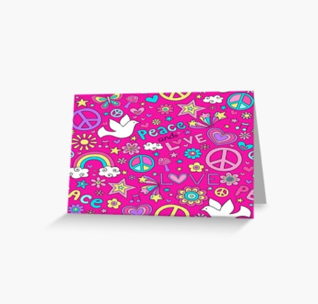 Retro Peace & Love 1960's Theme Graphic Design Note Card (QTY: 10)