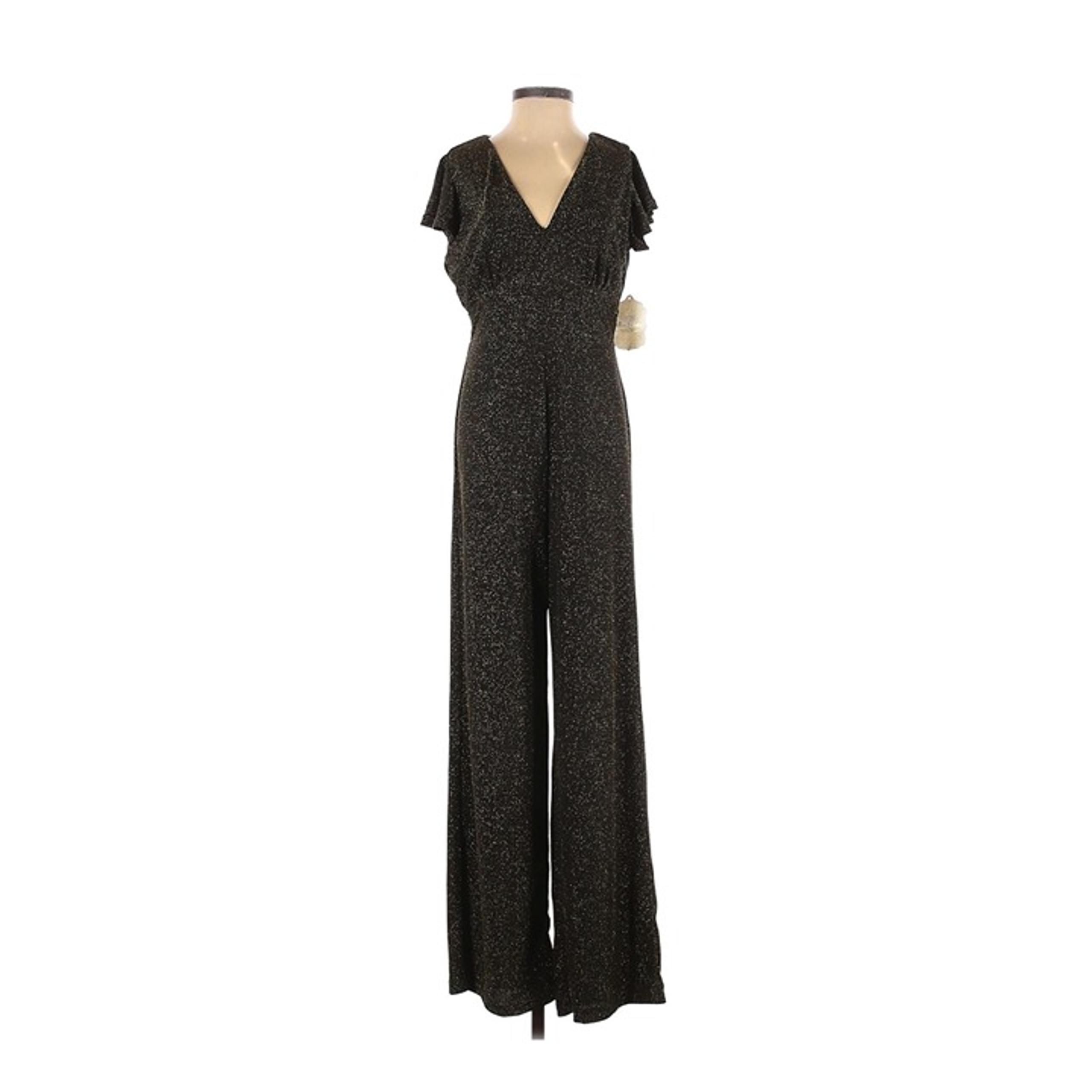 Altar'd State Kinnison Jumpsuit Black Gold V-neck Metallic Size Small Sz S New