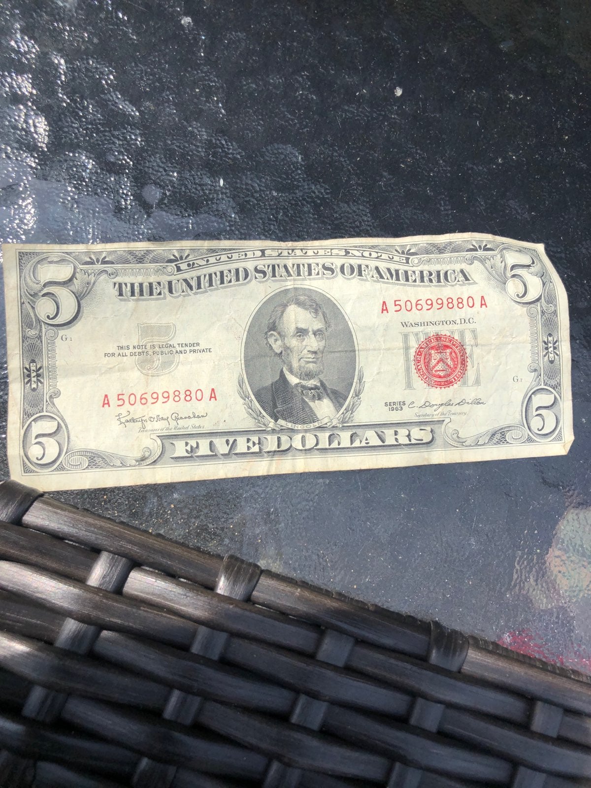 Series 1963 rare 5 bill with red ink