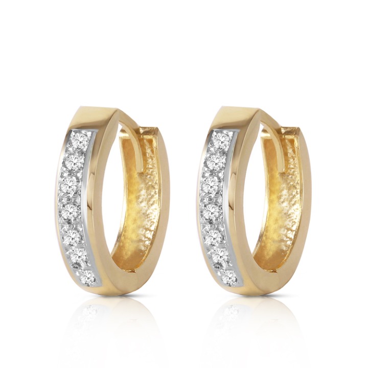 14K. SOLID GOLD HOOP HUGGIE EARRING WITH DIAMONDS (Yellow Gold)