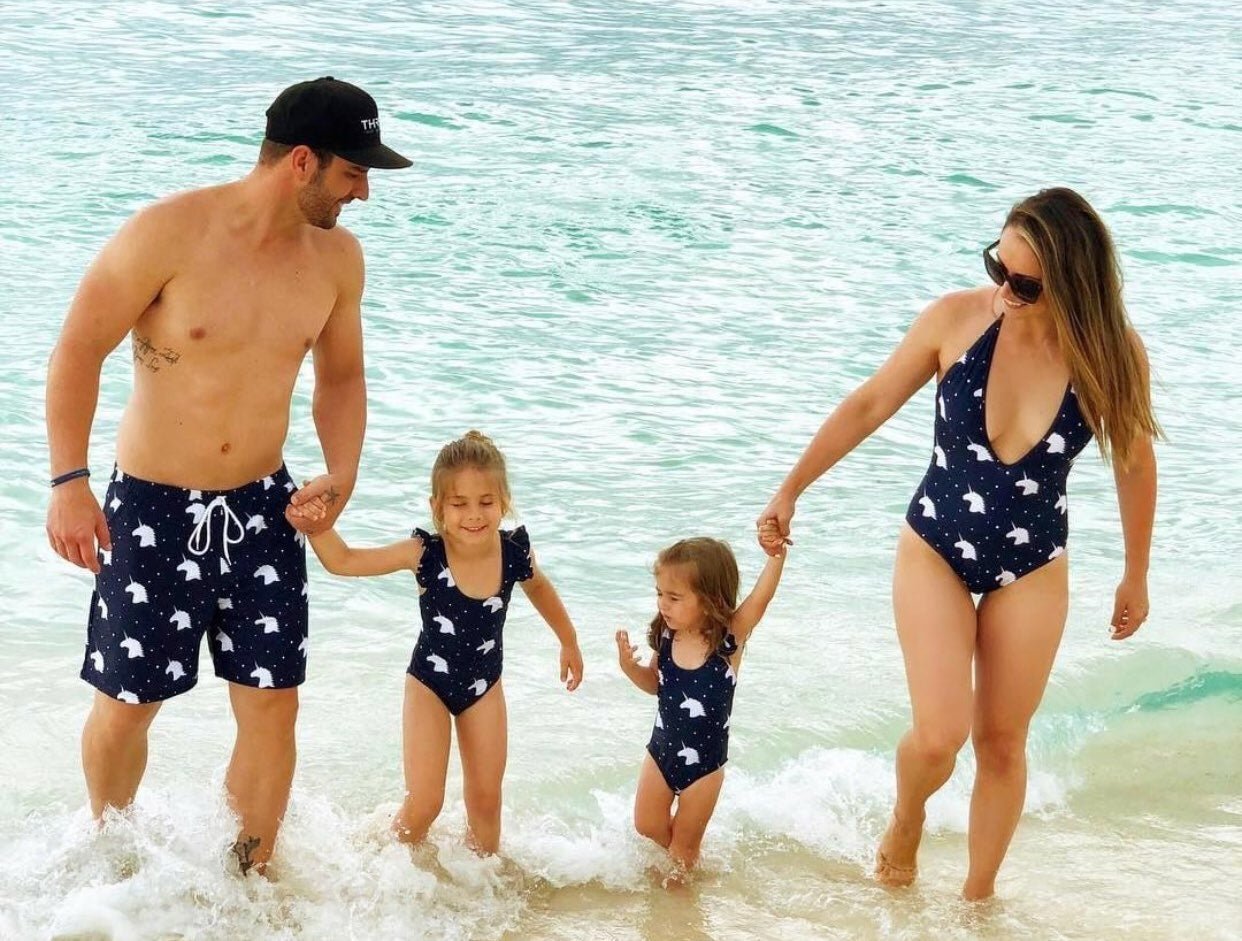 Navy Blue Unicorn Family Bathing Suits