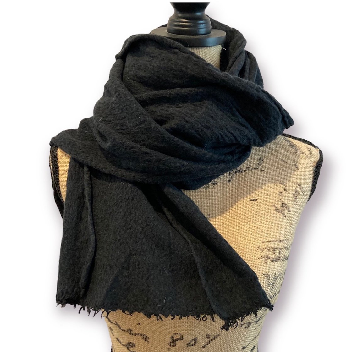 CARTIER Black Silk Wool Blend Fringe Scarf
