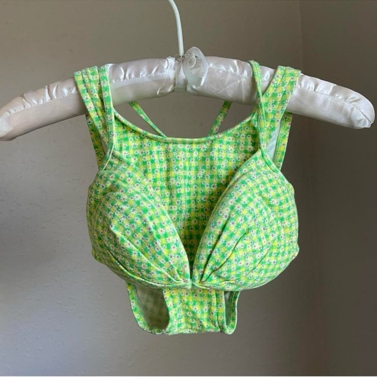 Vintage ditsy floral gingham two piece bikini 90s excellent condition