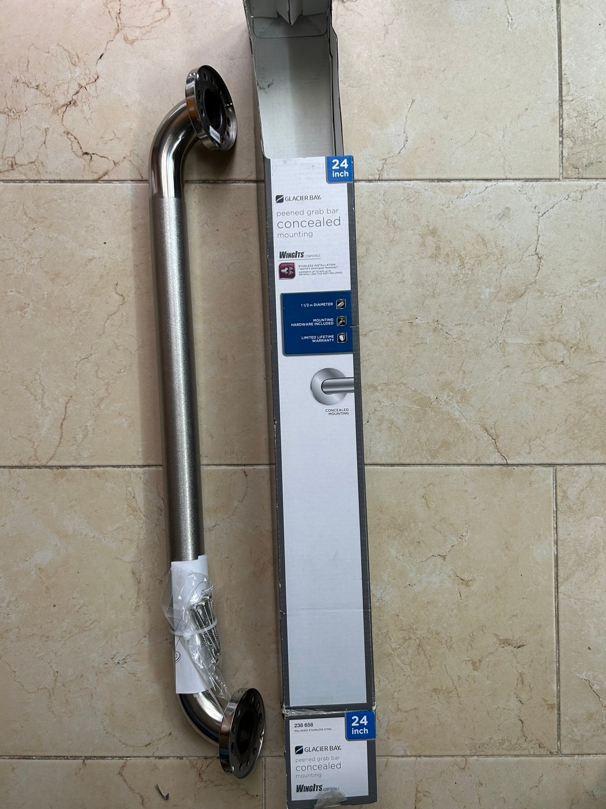 Glacier Bay 24 in. x 1-1/2 in. Concealed Peened ADA Compliant Grab Bar in Polish
