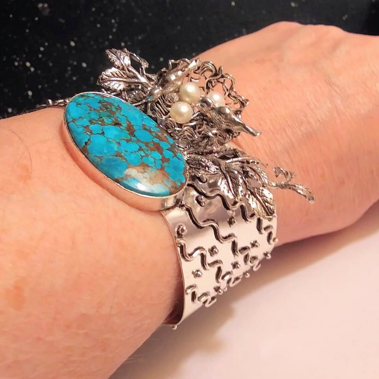 Stunning 925 Sterling Silver Turquoise Cuff Bracelet