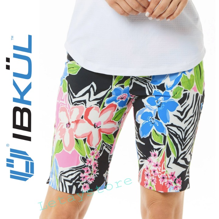 NWT IBKUL Amelia Floral Printed Tummy Control Shorts - UPF 50+