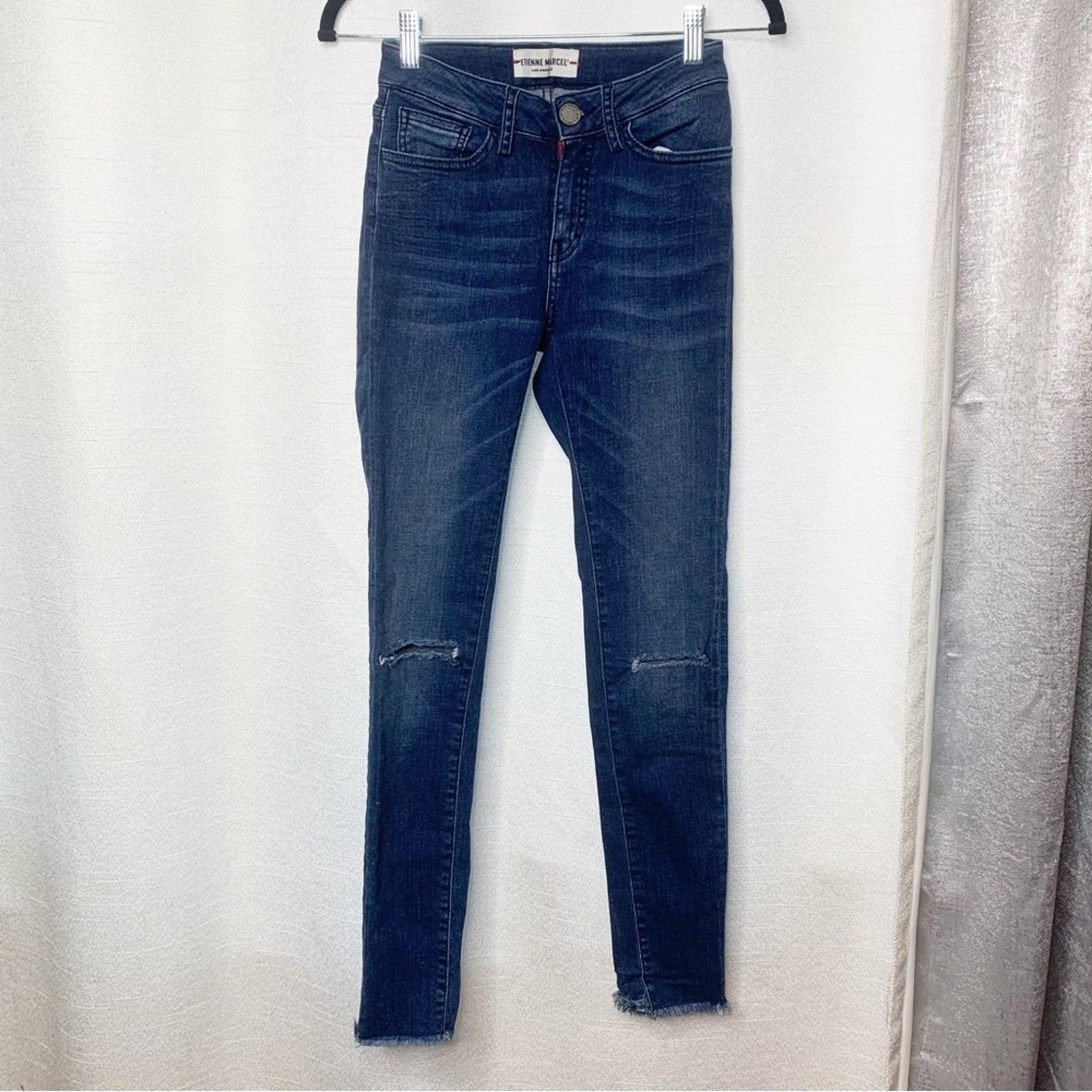 Etienne Marcel high rise distressed knees dark wash skinny jeans size 25