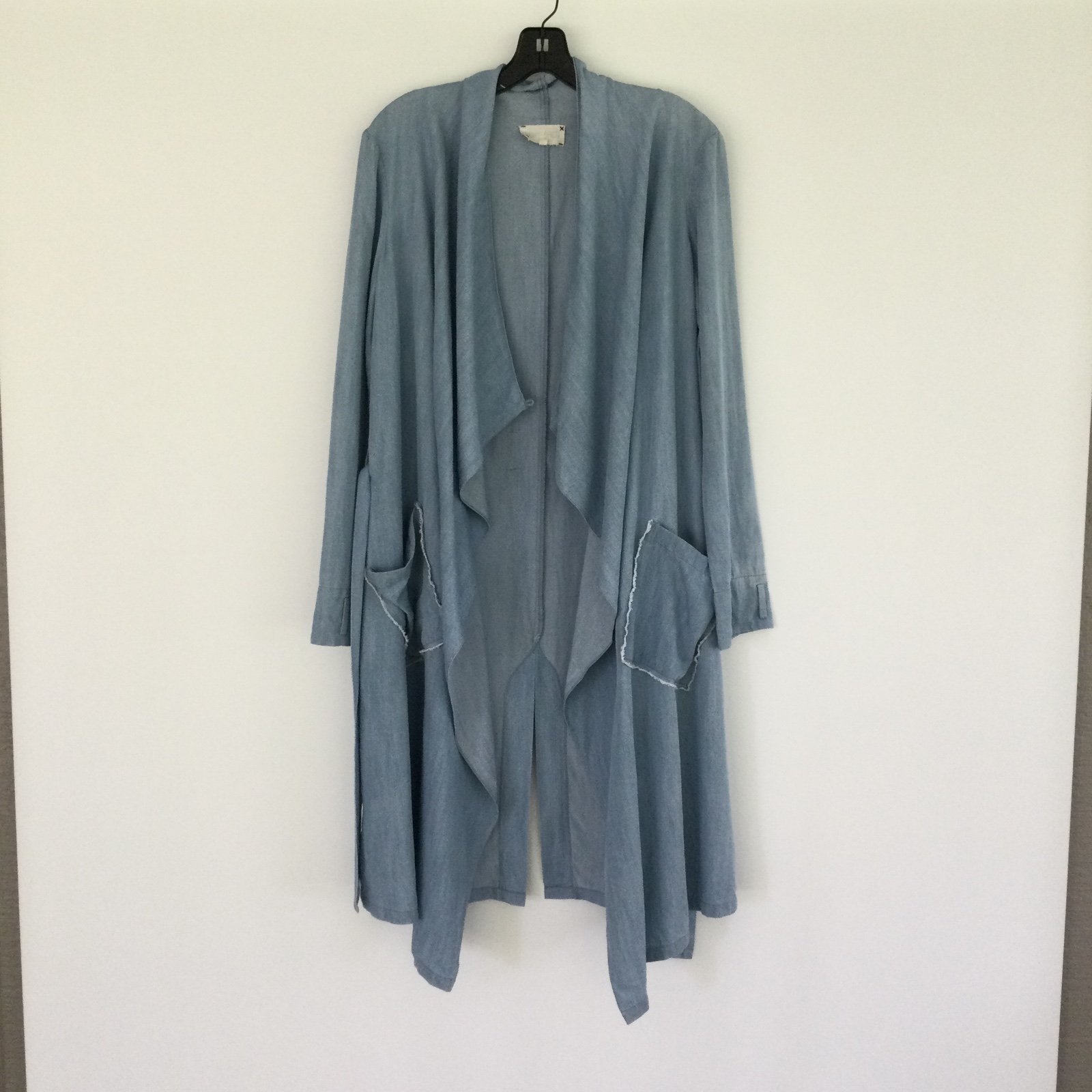 Laura Siegel Tencel Drape Self Tie Trench Jacket Color Blue Size S #T12