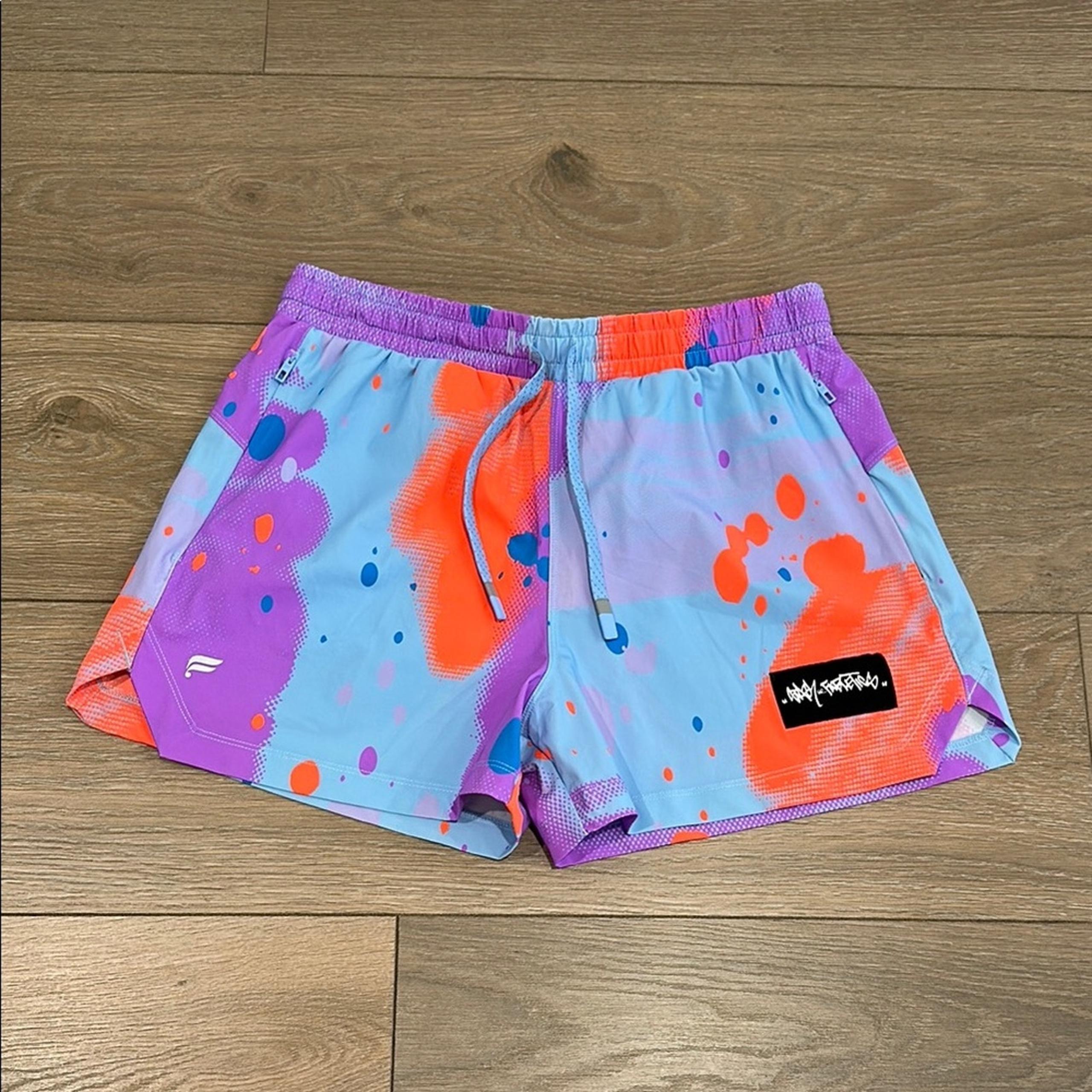 FABLETICS X STASH Purple Blue Orange Graffiti One Short 3” Active Shorts Size S