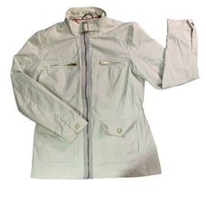 Tommy Hilfiger Womens Size Large Zip Front Rain Coat Jacket Cream Lightweight