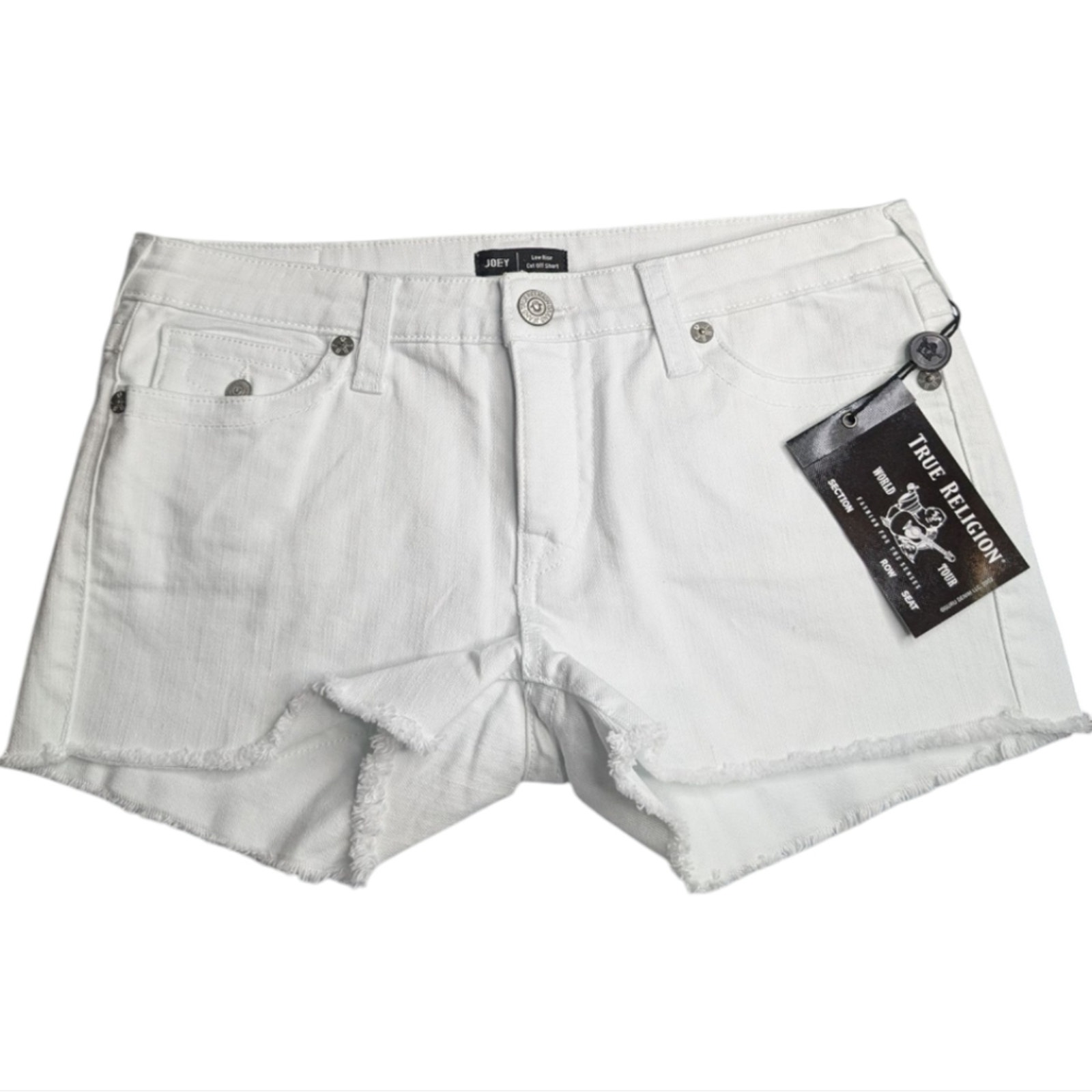 NWT True Religion Women's Joey Cut Off Frayed Hem Mid Rise Short Optic White 30