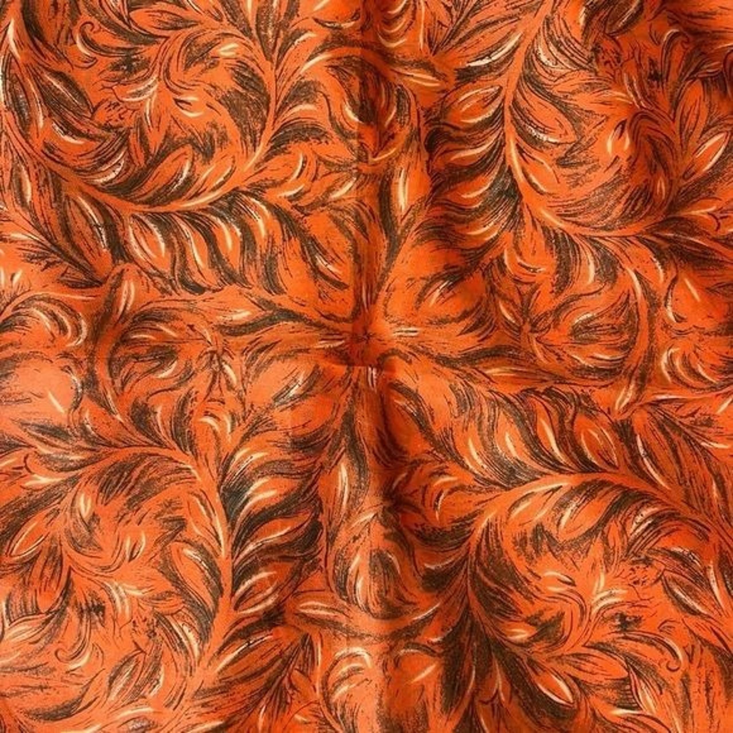 Vintage 70s Orange Autumn Jacquard Paisley Scarf, Square ~29"