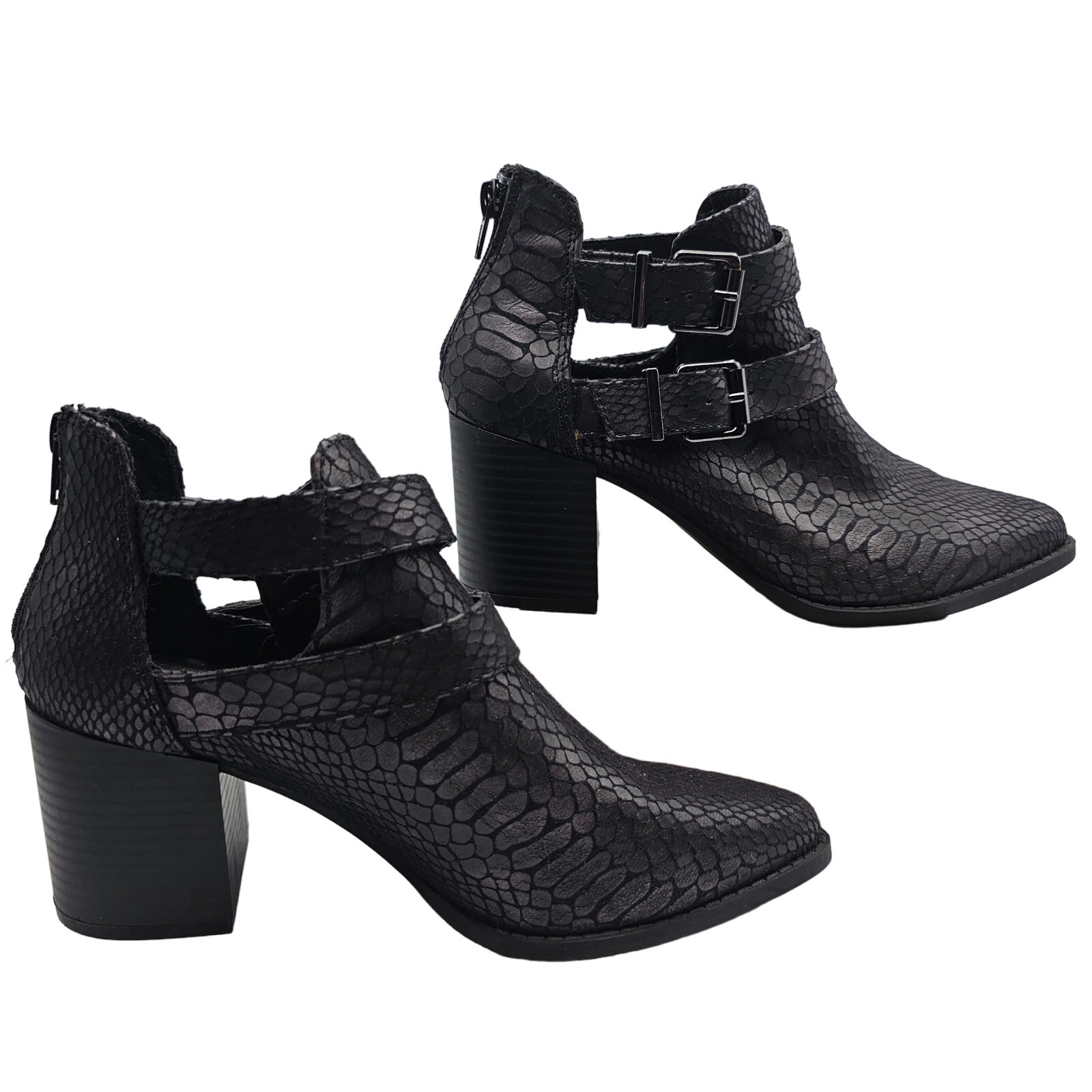 Express Womans size 7 Brown Animal Embossed Faux Leather Buckle Ankle Booties