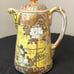 Antique Japanese Moriage Yellow Teapot Gold Gilt Hand Painted Birds, Unmarked