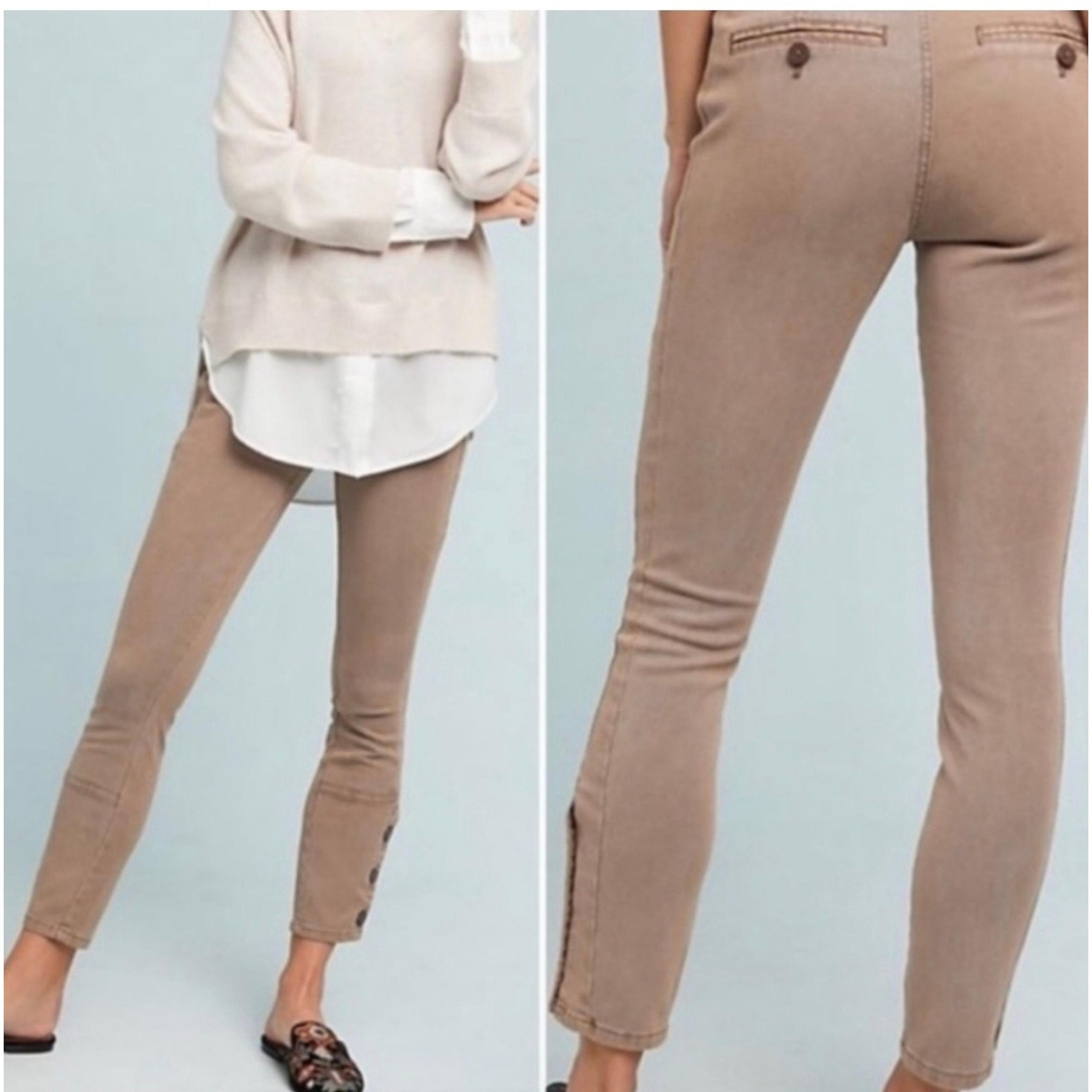 Anthropologie Tapered Utility Casual Pants Womens 28 Taupe Ankle Button Cotton