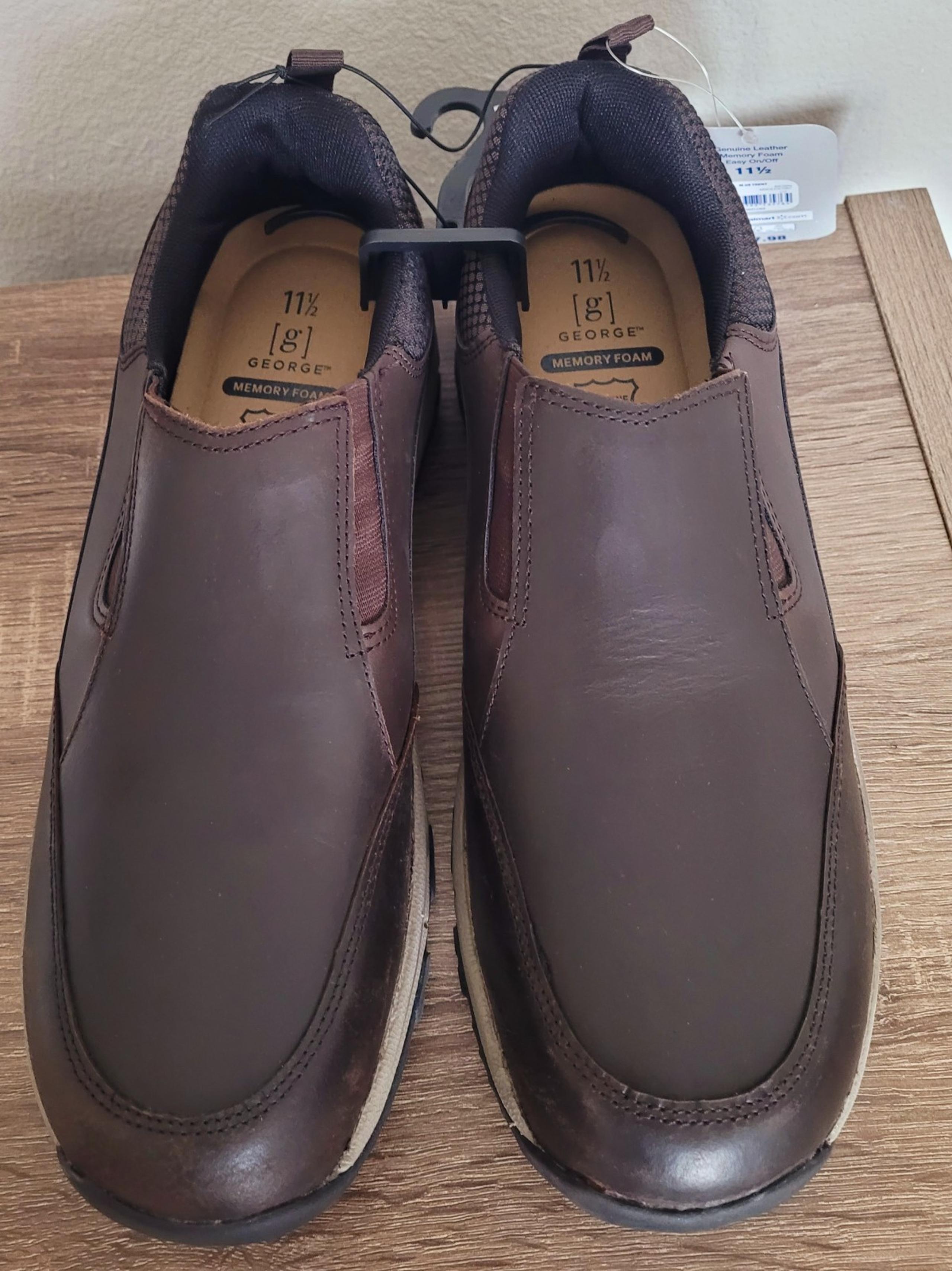 NEW Men's George Slip On BROWN Leather Comfort Memory Foam Casual Size 11.5