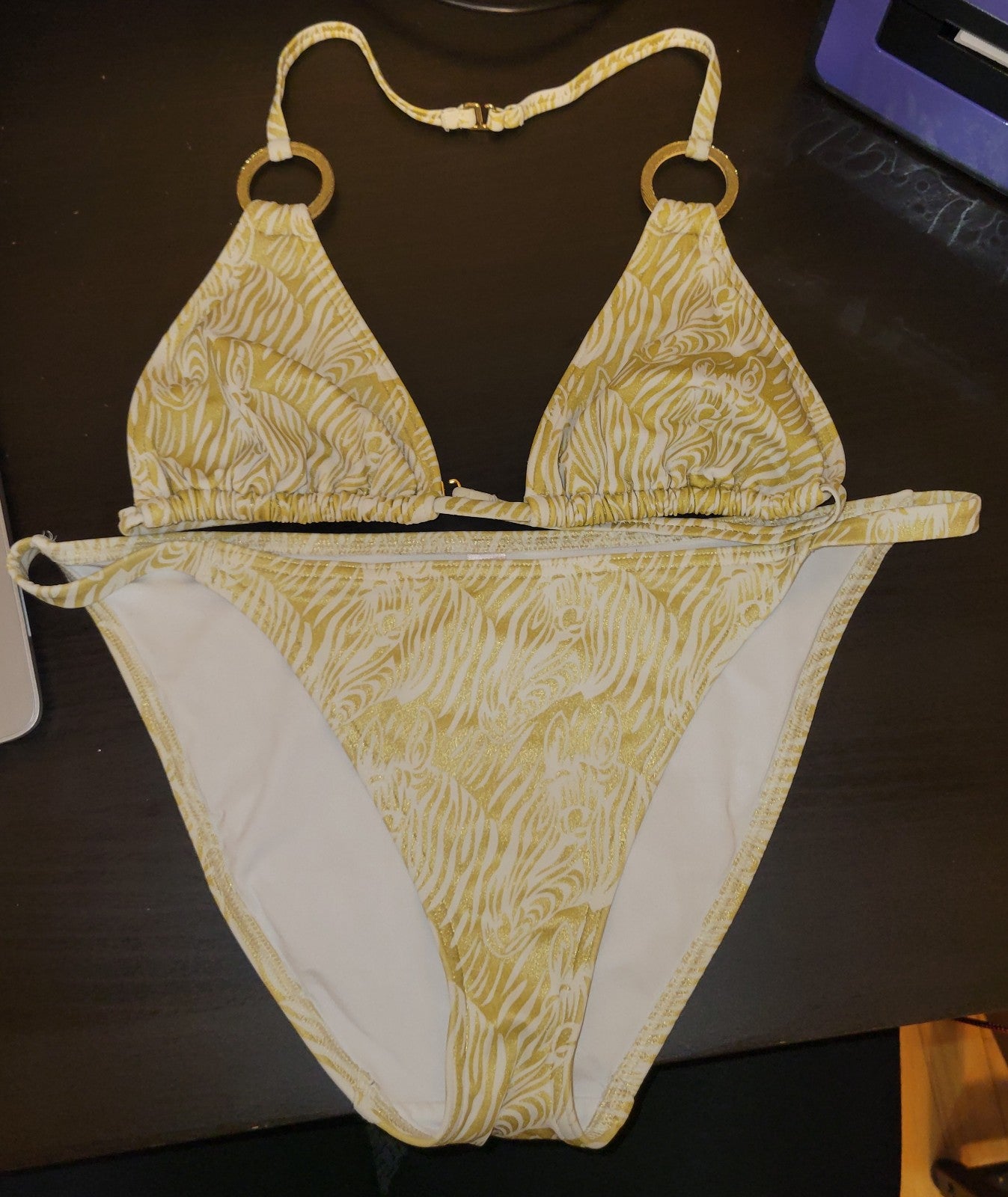 Victoria's Secret Vintage Shimmer Gold/White Zebra print bikini - Size M