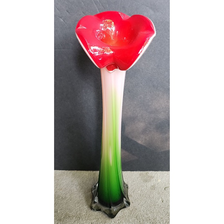 MCM Art Glass Murano Style Green to White Ombre Red Jack in the Pulpit Vase 15