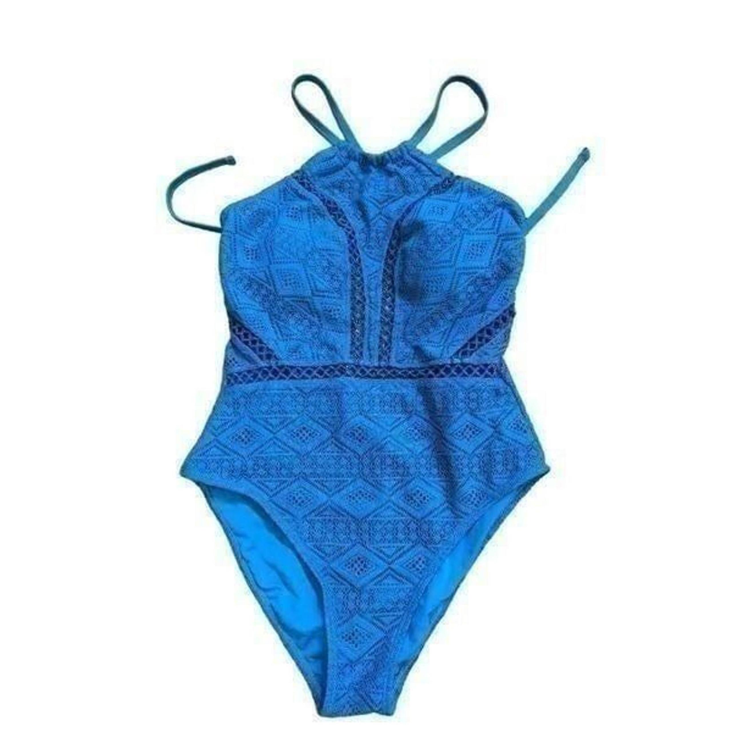 Hula Honey Women's Blue Halter Neck One-Piece Swimwear Size M