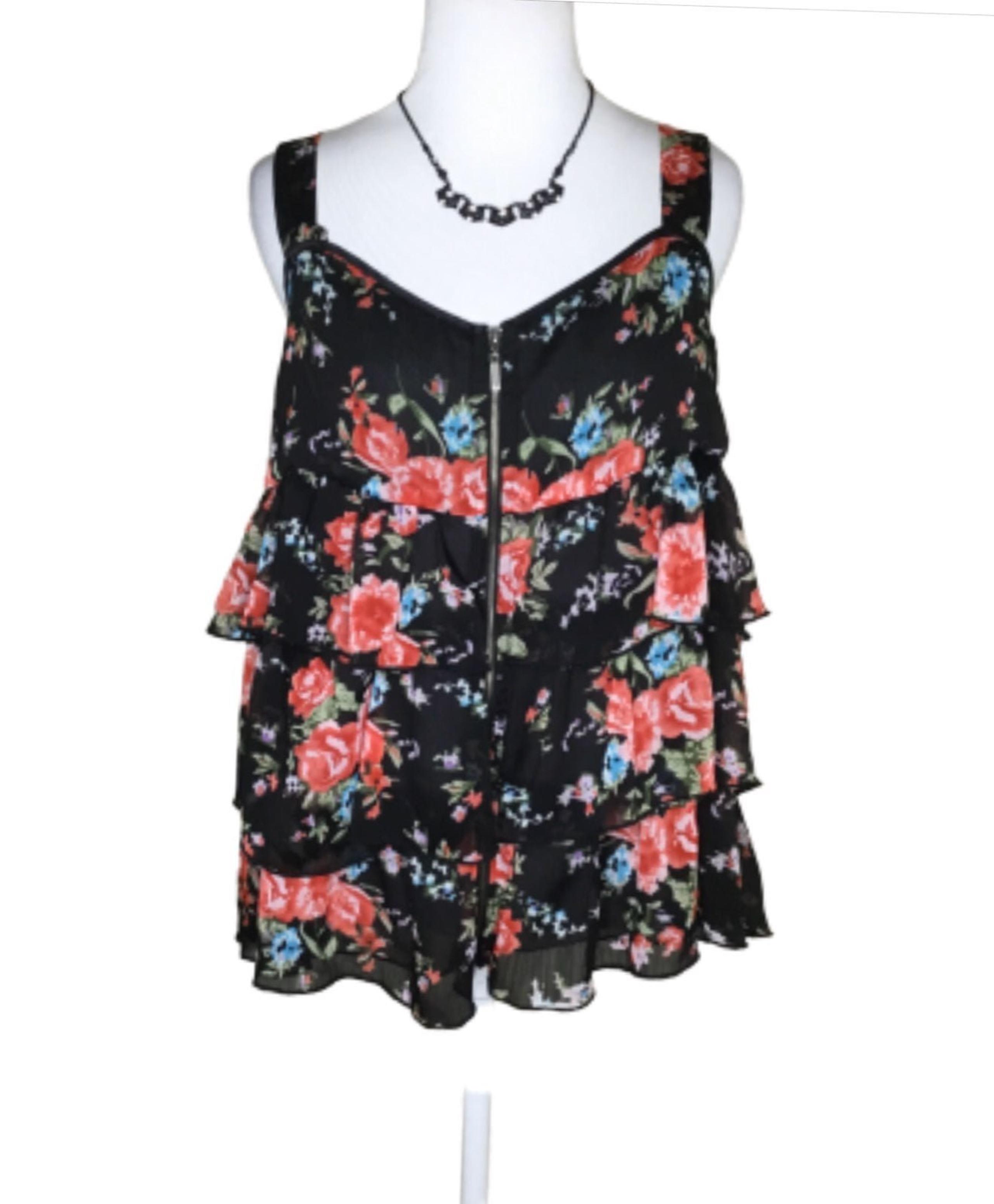 NY Collection Black-Red Rose Tank Top M