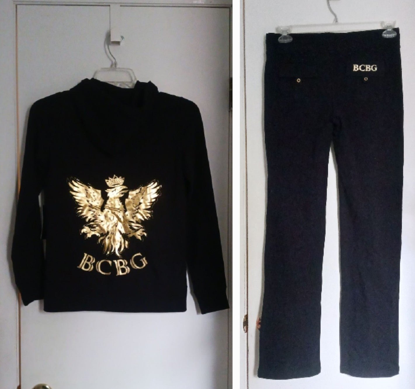 BCBG Maxazria Black/Gold Full-Zip Hoodie & Pants Tracksuit Sz M