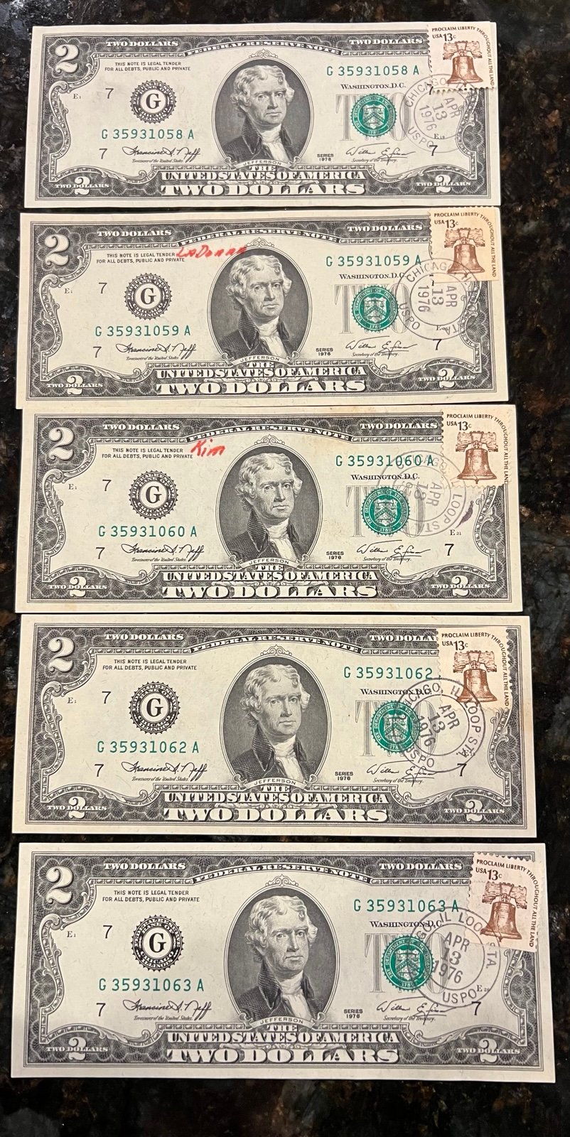 5 2.00 Bills