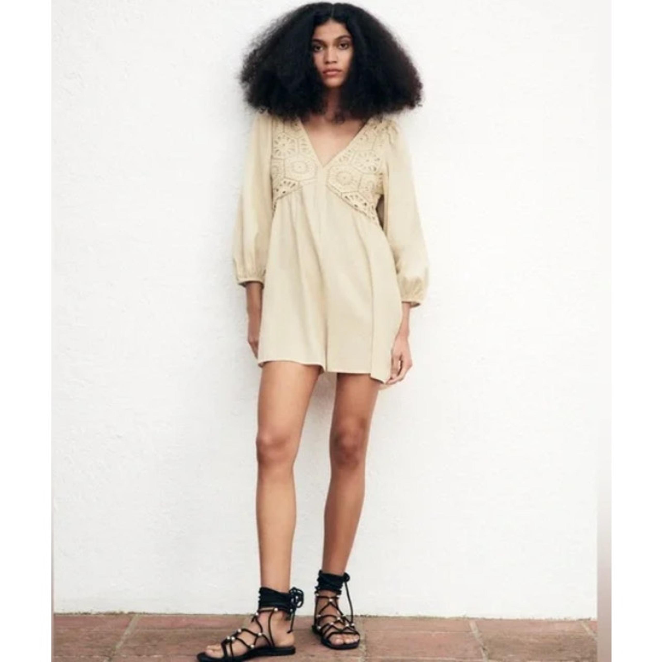 Zara Beige Romper with Crotchet Detail Sz M