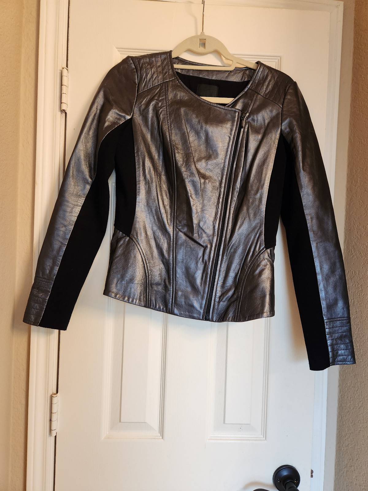 Trouve metallic pewter black leather jacket