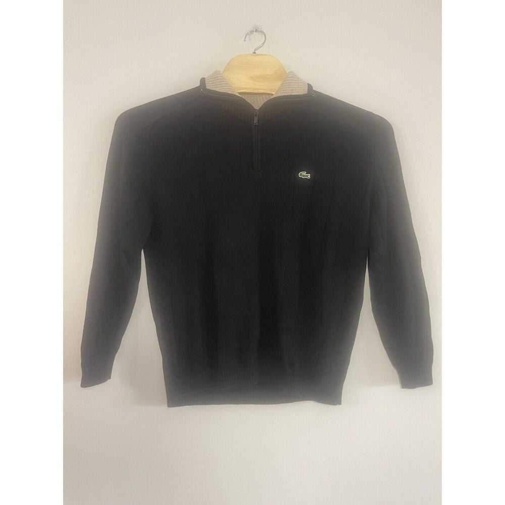 Lacoste Men's Mock Neck Solid Quarter-Zip Sweater Size 6 XL Elbow Patches
