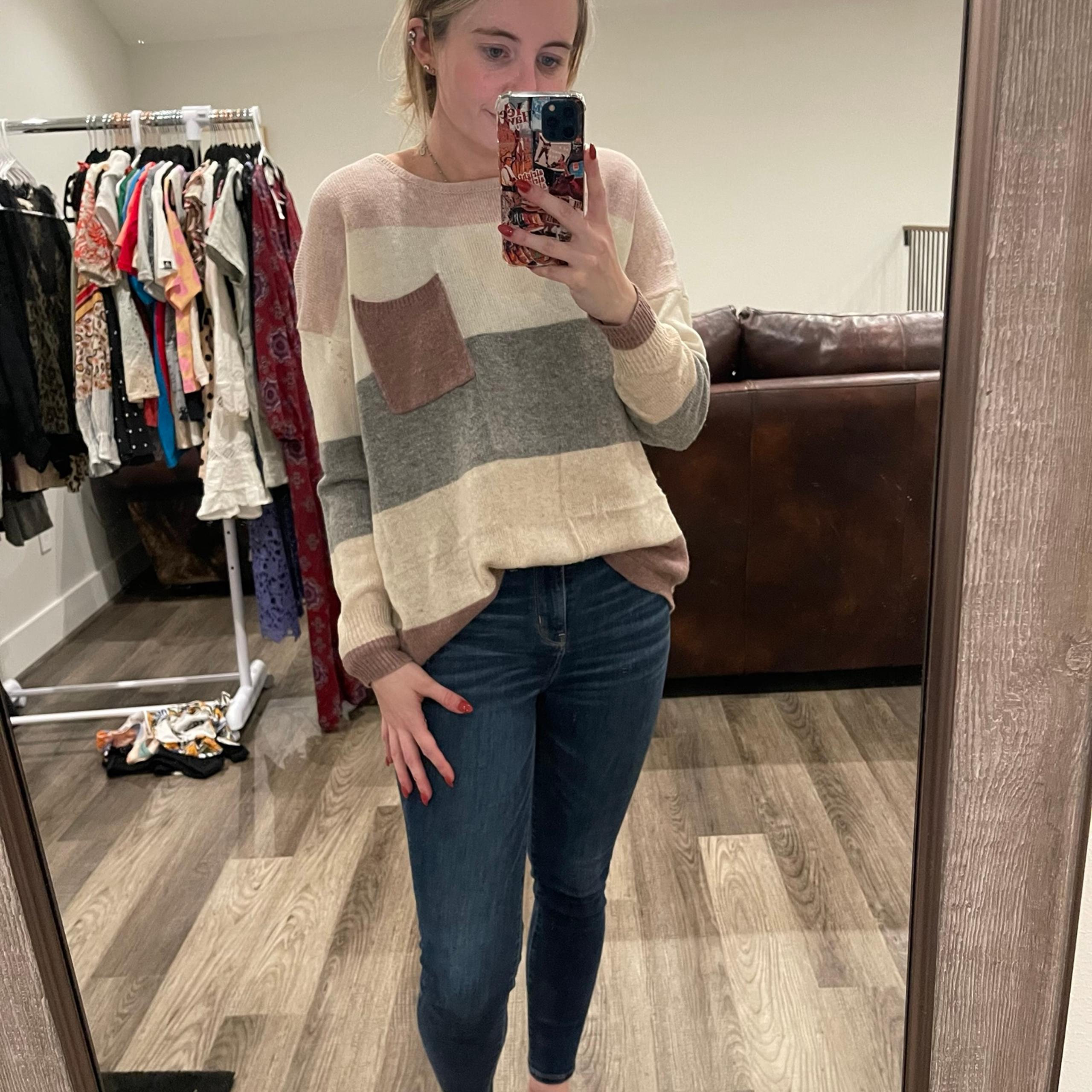 Vanilla Bay Cream and Gray Crew Neck Sweater