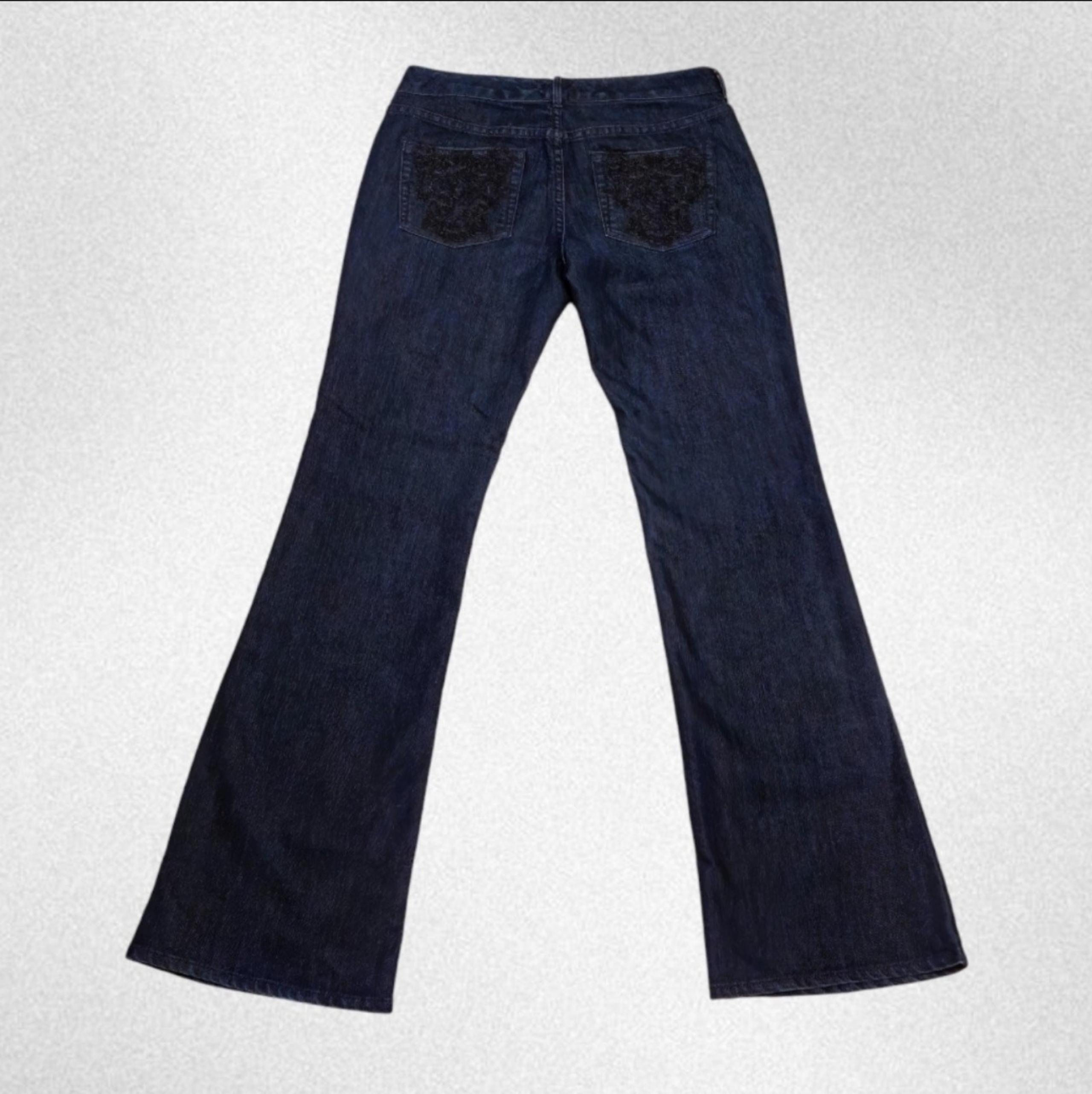 The Limited Y2k Dark Blue Flare Jeans Size 4(30"x32) Dark Blue Denim Embroidered