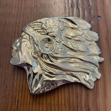 Indian Chief Head Belt Buckle Vintage Gold Plated Western