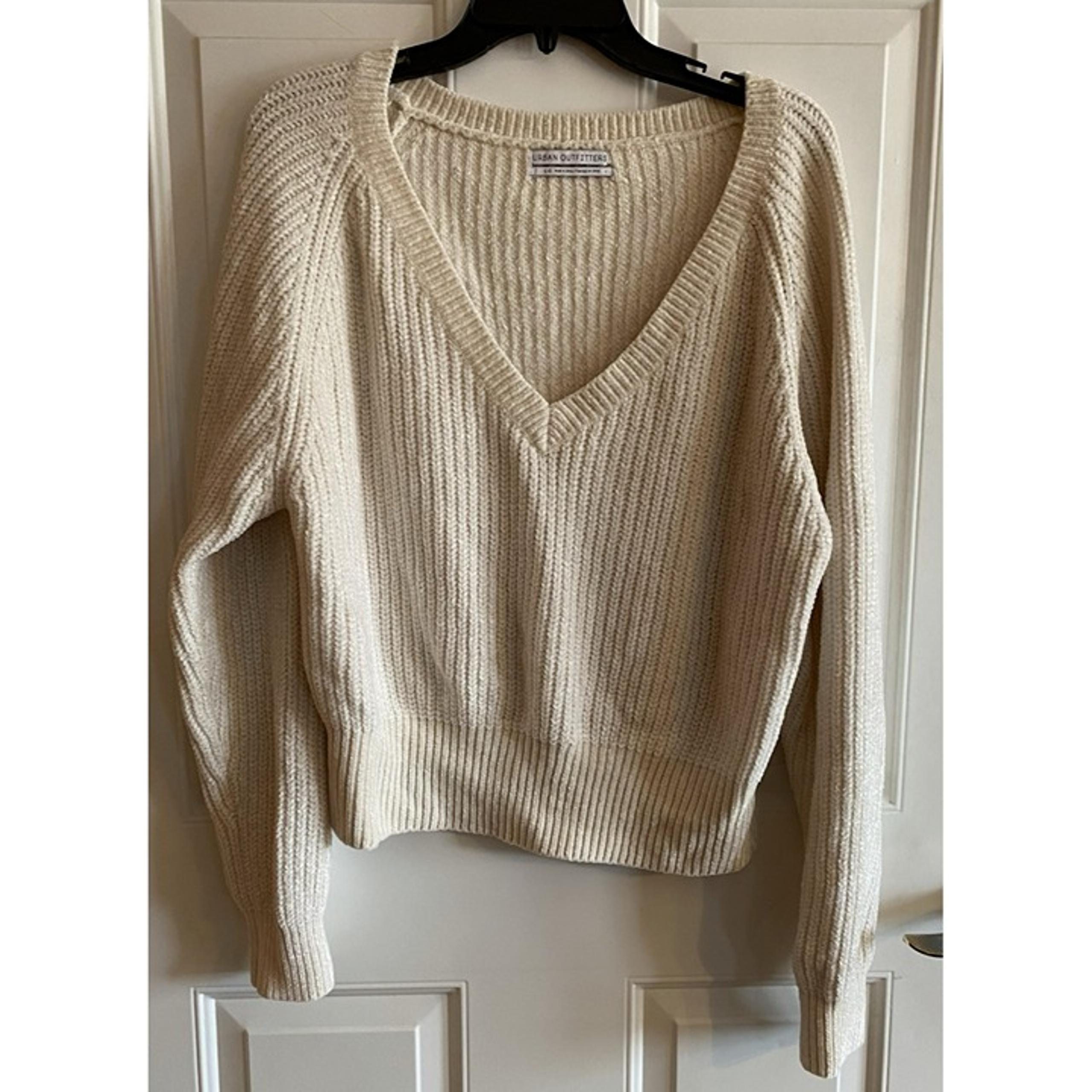 Women's Urban Outfitters White Velour V Neck Sweater