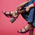 Free People Parker Chain Heel Sandals - Magenta Metallic. Size 8