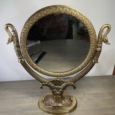 Vtg Bombay Co. Ornate Brass Swivel Mirror with Swans