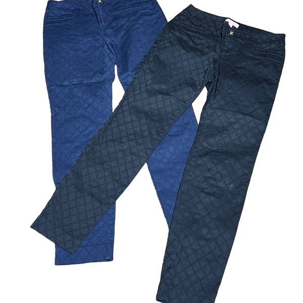 Lilly Pulitzer Lot of 2 Blue Black Brocade Cropped Summer Pants Size 0