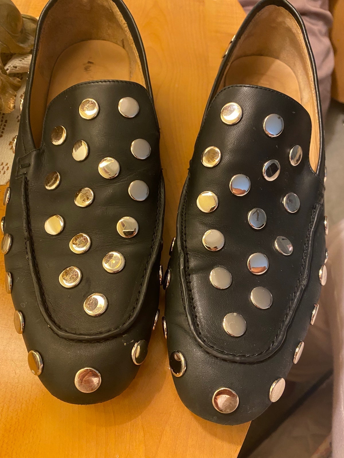 Jil Sander Navy size 40 leather slip on with silver grommets