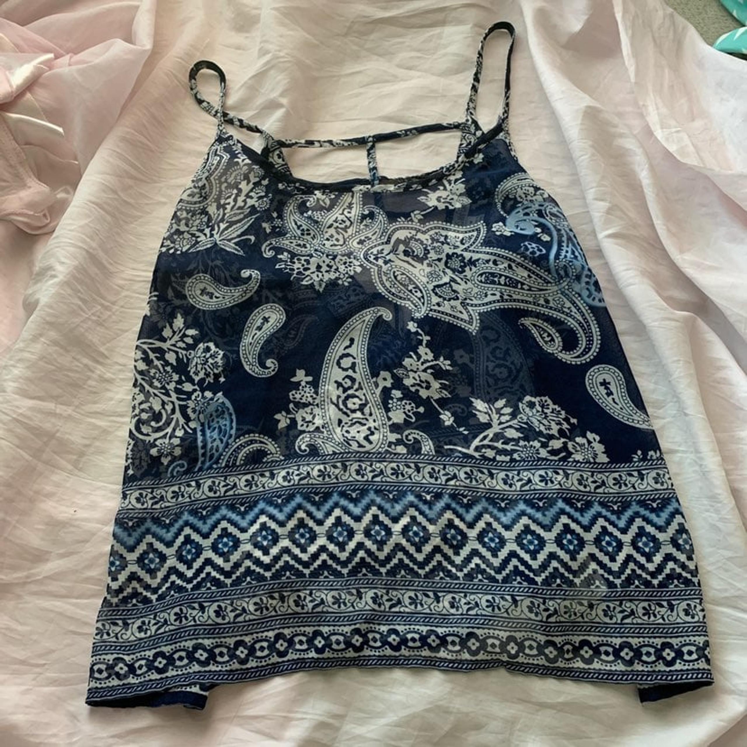 blue paisley print tank top