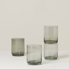 NEW LENOX Smoky Grey Clear Stemless Lowball Juice Glass Drink Wear Glasses Set 4