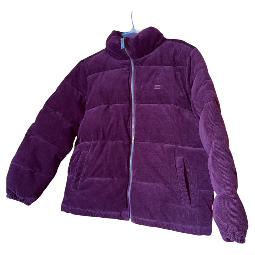 Levi's Women's Corduroy Puffer Jacket Coat Burgundy Insulated Size XL