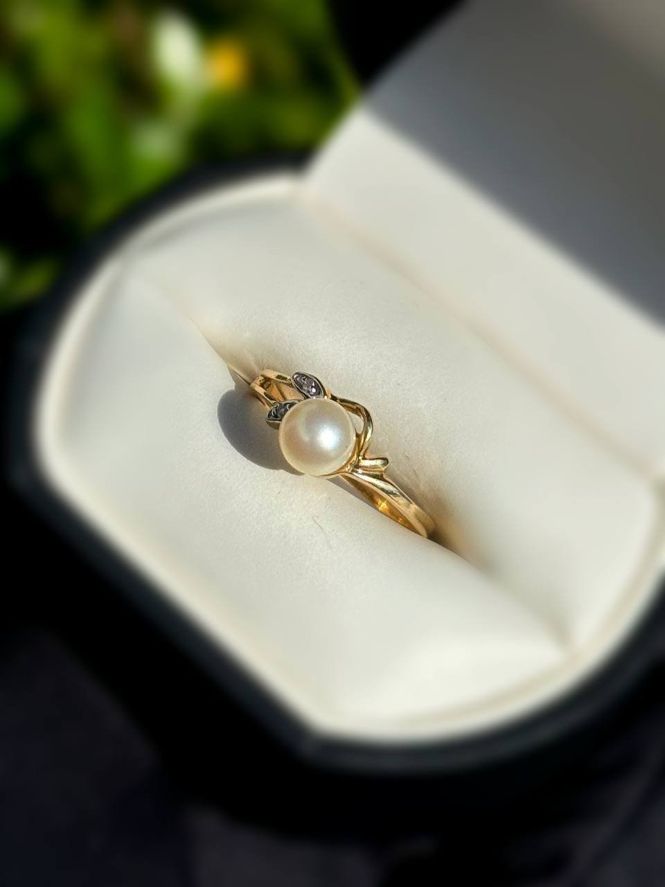Jewelry 10k solid yellow gold diamond pearl 0.62 CTW ring sz 7.00