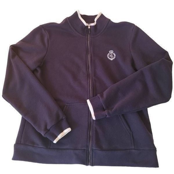 Lauren Active Womens Zip Front Navy Blue Cardigan Sweater Size Large